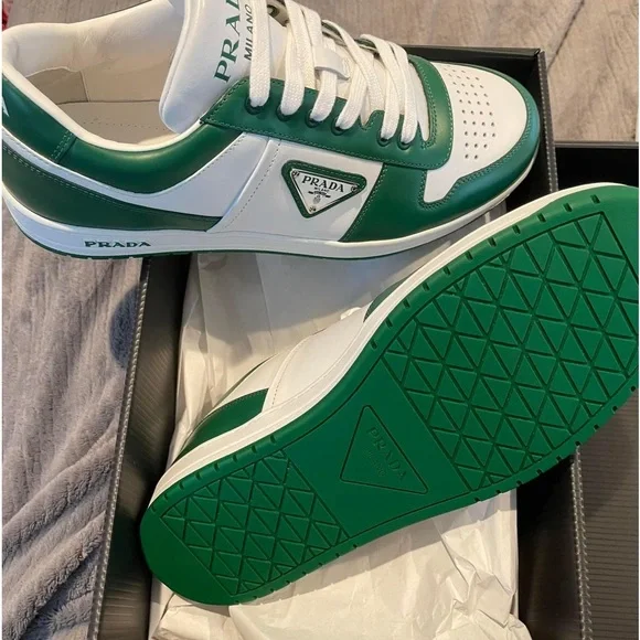 Prada Downton Logo Low Sneakers - Mango Green Prada - Downtown Bianco & Mango Two-Tone Leather Sneaker main image 3